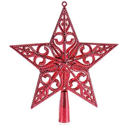 COM-FOUR® rote Christbaumspitze in Stern-Form - Stern für die Weihnachtsbaum-Spitze - verzierter Weihnachtsbaumschmuck - traditioneller Christbaum-Schmuck aus Kunststoff