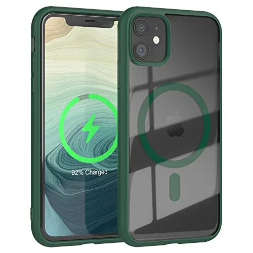 EAZY CASE Crystal TPU Hülle kompatibel mit iPhone 11 kompatibel mit Qi-Charging, Silikon mit Kameraschutz, Slimcover, Handyhülle, Silikonhülle, magnetische Ladehülle, Transparent/Nacht Grün