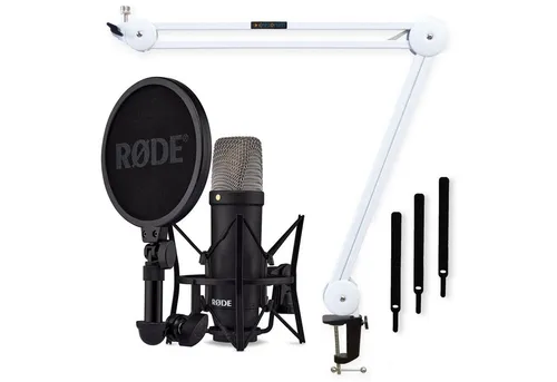 RØDE NT1 Signature Black Mikrofon mit Gelenkarm WH - Großmembran-Kondensatormikrofon mit extrem niedrigem Eigenrauschen von nur 4 dBA, ideal für Gesang und Instrumental-Aufnahmen. Inkl. Deluxe-Spinne und XLR-Kabel für professionelle Studioqualität.