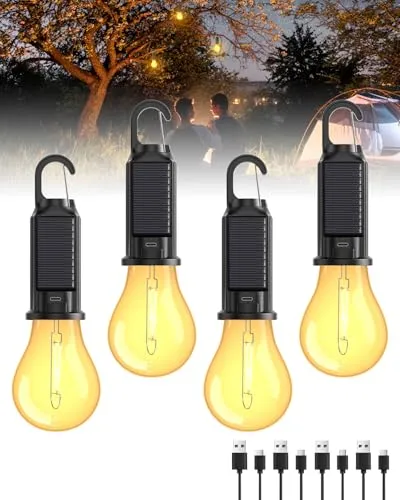 Campinglampe Aufladbar, LED Camping Lampe Solar Camping Licht Zeltlampe Glühbirne, Camping laterne Helligkeit einstellbar 3 Lichtmodi Wasserdicht Campinglicht für Camping, Stromausfall, Notfall