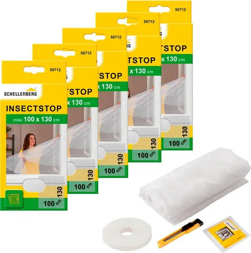 SCHELLENBERG Fliegengitter-Gewebe für Fenster ohne bohren, anthrazit und weiß - Praktisches Set mit 5 Fliegengittern, einfach ohne Bohren zu montieren. Ideal für Mietwohnungen, individuell zuschneidbar und waschbar. Effektiver Insektenschutz für ein angenehmes Wohnklima.