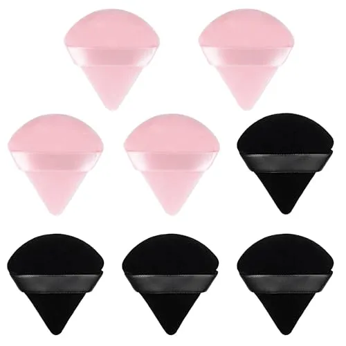 AQSQWQ 8 Stücke Dreieck Makeup Puderquaste, Gesicht Schwämmchen Powder Puff, Waschbar Wiederverwendbar Sponge,Nass Trocken Make up Werkzeug für Loses Puder oder Foundation Rouge(4Schwarz+4Rosa)