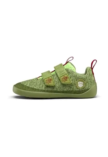 Affenzahn Barfußschuh Knit Happy mit Klettverschluss Vegan rutschfest Flexibel Reflektierend für den Sommer in Größe 21-32 Drache - Grün, 28 EU