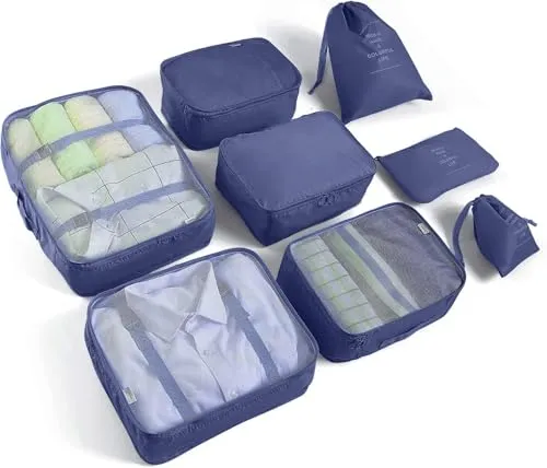 LANSKLBD Packwürfel Set für Koffer, 8-teilig, Dunkelblau