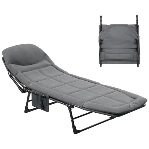 YITAHOME Sonnenliege mit Kissen, 5-Fach Verstellbare Faltbare Sonnenliege mit Einer Max Belastung von 200 kg, Karpfenliege 200x65x32 cm Campingbett für Garten, Pool, Camping, Innenbereich, Grau