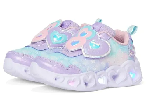 Skechers Mädchen Heart Lights Lovin Reflection Sneaker, Lavender Sparkle Mesh Light Pink Mesh, 23 EU