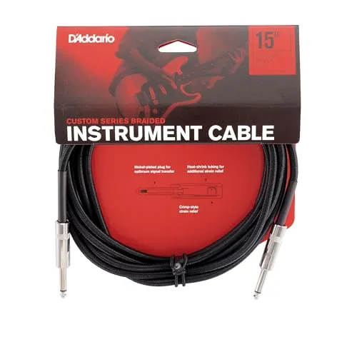 Planet Waves D'Addario Custom Series Instrumentenkabel mit Flechtschirm, Schwarz, 4,5 m