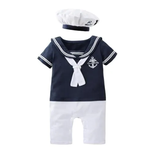 Lito Angels Matrosen Kostüm Kleidung Verkleidung Strampler mit Mütze Hut für Baby Jungen Größe 12-18 Monate 86, Marineblau