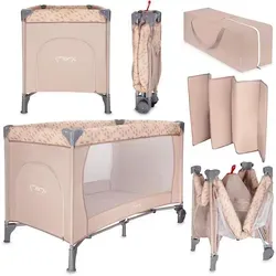 MoMi BELOVE Reisebett – Klappfunktion, Sicherheitsverriegelung, seitlicher Eingang – Beige