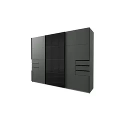 Schwebetürenschrank - graphit-schwarz - 6 Schubkästen - Kleiderschrank mit 3 Türen und 6 Schubladen, bietet viel Stauraum und elegantes Design in graphit-schwarz für moderne Schlafzimmer.
