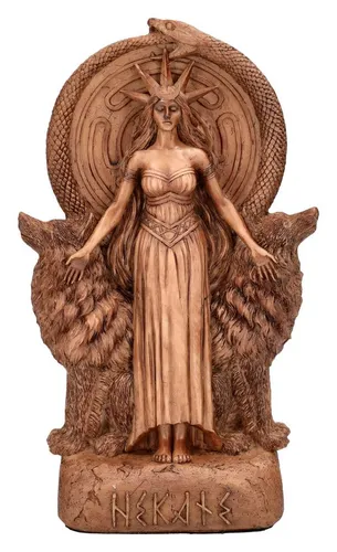Figuren Shop GmbH Hekate Buchstütze – Göttin der Magie Statue 23 cm - Detailreiche Hekate Figur aus handbemaltem Kunststein, ideal als Buchstütze oder dekoratives Element. Mit symbolischer Ouroboros-Schlange und Lieferung in einem eleganten Geschenkkarton.