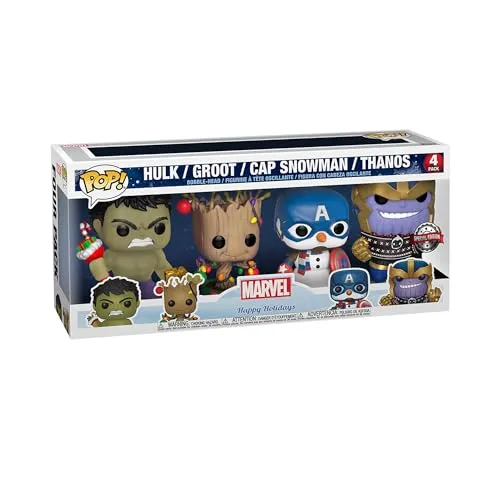 Funko Pop! Marvel: Holiday 4PK - Hulk, Groot, Captain America Snowman & Thanos - Actionfiguren für Kinder, ideal als Geschenk für Marvel Comics Fans und aus hochwertigem, langlebigem Vinyl für lange Freude.