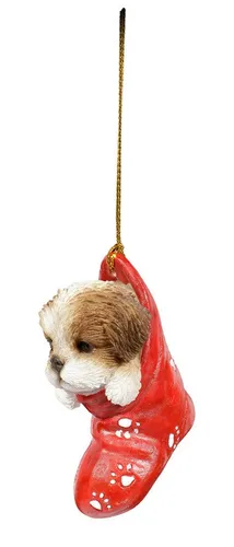 Figuren Shop GmbH Christbaumschmuck Christbaumschmuck Hund - Shih Tzu im Strumpf - Weihnachten Tierdeko (1-tlg)