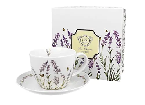 DUO FLORAL Jumbobecher 470 ml PROVANCE mit Untertasse, New Bone China Porzellan
