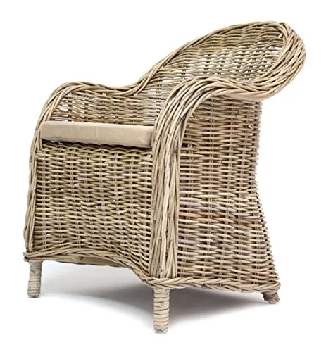 FRANK FLECHTWAREN Rattansessel Koboo Grey - Eleganter Rattansessel für den Innenbereich, handgefertigt und stabil. Mit abnehmbarer Sitzauflage für zusätzlichen Komfort. Maße: 60 x 60 x 87 cm, ideal für stilvolle Wohnräume.