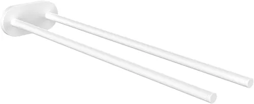 emco Round Handtuchhalter zum Kleben - Zweiarmige Handtuchstange in matt weiß - Handtuchhalter & -stangen: Stilvolles Design für einfaches Kleben oder Schrauben, ideal für zwei Handtücher und praktische Aufhängemöglichkeit im Badezimmer.