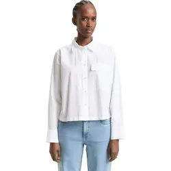 Langarmbluse TOM TAILOR DENIM, Damen, Gr. S, weiß, Web, Obermaterial: 100% Baumwolle, unifarben, lässig geschnitten hüftlang, Rundhals, 1-Knopf-Manschette, Blusen, gestreift, kurze Form, mit Brusttasche