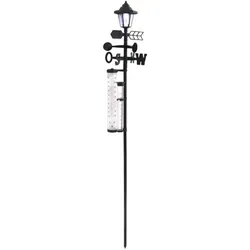 Solar Wetterstation 5in1 mit Solarlampe Garten Thermometer Wetter Station