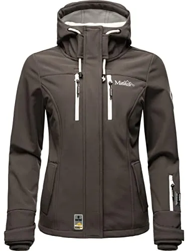 MARIKOO Damen Softshelljacke Kleinezicke Anthracite Gr. M - Funktionsjacken: Atmungsaktive, winddichte und wasserfeste Softshelljacke mit gefütterter Kapuze, ideal für unbeständige Witterung in der Übergangszeit.
