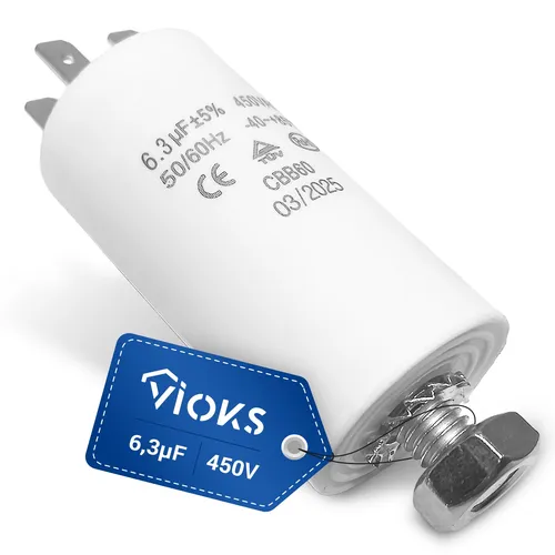 Kondensator 6,3µF 450V Universal CBB60 mit Steckfahnen und Befestigungsschraube