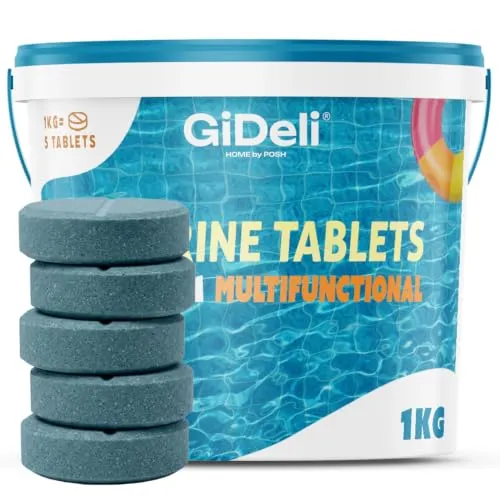 GiDeli Chlortabletten Multifunktional 1kg im Eimer- Langsamlösliche 200-g-Multitabs für langanhaltende Poolpflege