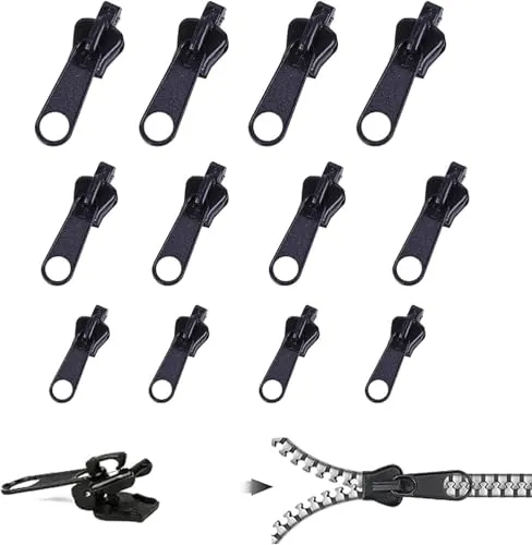 12-teiliges schwarzes Reparatur-Set für Reißverschlussschieber, Reißverschluss-Set, Reparatur-Set, Reparatur-Set für Gepäck, Nähutensilien, Zubehör