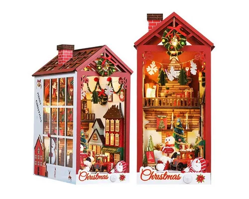 autolock Weihnachtshaus Miniatur Puppenhaus Weihnachtshaus DIY 3D Handwerk, Puppenhaus Kit Christmas Book Nook Kit Weihnachtsgeschenke