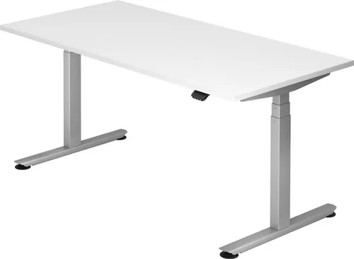 Sitz-Steh-Schreibtisch elektrisch 160x80 - 127cm Weiß/Silber - Kinderschreibtisch VXDLB16, elektrisch höhenverstellbar von 63-127 cm, ideal für ergonomisches Arbeiten und wachsende Kinder. Mit Bluetooth-Funktion und Memory-Speicher für individuellen Komfort.