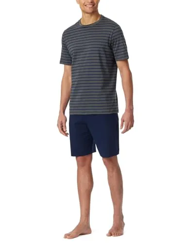 Schiesser Herren Schlafanzug kurz Rundhals - Nightwear Set, anthrazit_182198, 50 - Schlafanzug für Herren aus weicher Single-Jersey-Qualität, ideal für entspannte Nächte und gemütliche Stunden zu Hause.