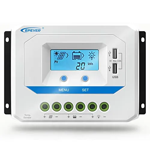 10A Solarladeregler 12V/24V Intelligenter Solarpanel-Batterie Laderegler mit LCD Display und Doppeltem USB-Anschluss - VS1024AU