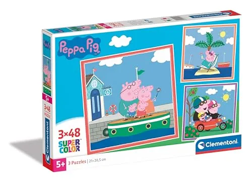 Clementoni Supercolor Peppa Pig Puzzle 3 x 48 Teile - Puzzle für Kinder ab 5 Jahren - buntes Kinderpuzzle mit besonderer Leuchtkraft & Farbintensität 25293