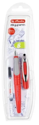Herlitz Füller my.pen rot für Linkshänder - Ergonomischer Patronenfüller für Linkshänder mit stabiler Iridium-Feder, ideal für lange Schultage und einfach nachfüllbar.