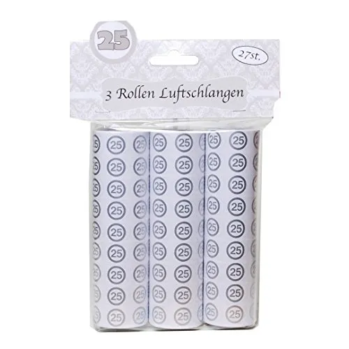 Udo Schmidt 12513 - Luftschlangen - 3 Rollen je 9 Stk. - silber - Zahl: 25