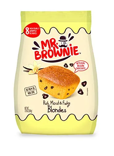 Mr. Brownie Blondies mit Schokostückchen | 8 Brownies pro Packung | auch warm ein Genuss | köstliches Feingebäck | ohne Palmöl | 200g