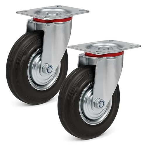 Wiltec Lenkrollen Set 2x Transportrolle mit Vollgummirad Ø200mm - Lenkrollen für Möbel mit robusten Vollgummirädern, die bis zu 150kg tragen. Ideal für leisen und schonenden Betrieb auf allen Böden, perfekt für Zuhause und Büro.