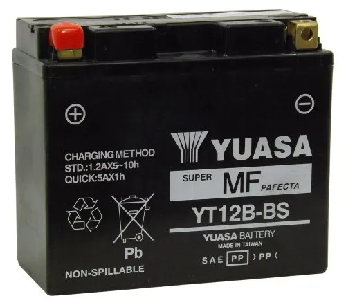 Yuasa YT12B-BS(WC) wartungsfreie Batterie - Motorradbatterie mit auslaufsicherem VRLA-Design für maximale Sicherheit. Langlebig und vibrationsbeständig, ideal für zuverlässigen Start in jeder Situation.