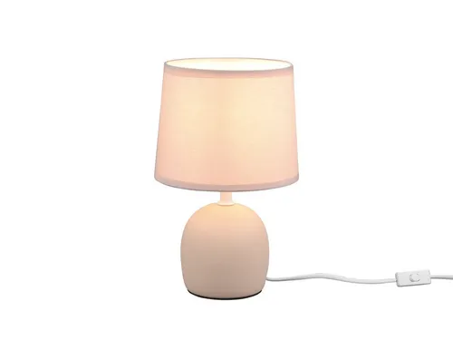 Reality Leuchten LED Nachttischlampe, LED wechselbar, Warmweiß, kleine skandinavische Landhausstil mit Stoff Lampenschirm Beige, 26cm