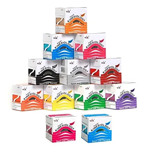 Nasara Original Kinesiologie Physio Sport Tape: 12 Tapes für optimale Unterstützung - Medizinische Tapes & Zubehör - 12 Rollen Kinesiology Tape in verschiedenen Farben, ideal für Verletzungsprophylaxe und Rehabilitation. Enthält QR-Code für kostenfreie Anleitungsvideos!