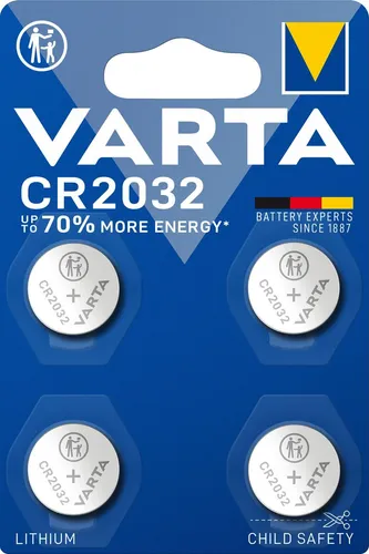 VARTA Batterie Lithium Knopfzelle CR2032 3V Electronics | Packung (4 Stück)