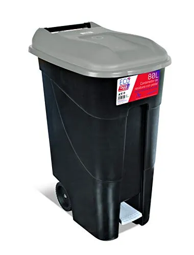 tayg Deckel Grau Abfallbehälter 80 Liter mit Pedal, schwarzer Boden (433009)