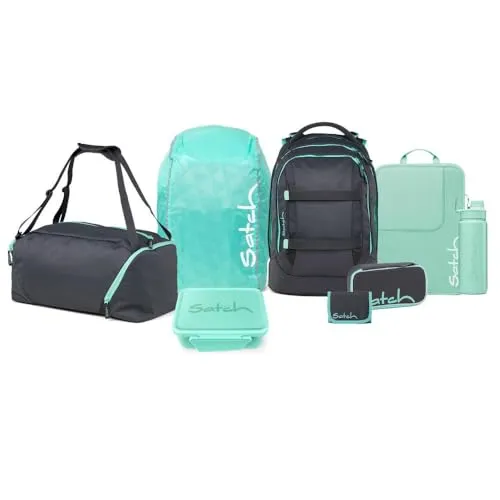 Satch Pack Kollektor Edition Schulrucksack Set 8tlg. (Mint Phantom) - Praktisches Schulrucksack Set mit Brotdose und Trinkflasche. Separates Fach für nasse oder schmutzige Utensilien, ideal für Schule und Sport. Robuste Materialien und durchdachtes Design für den täglichen Einsatz.
