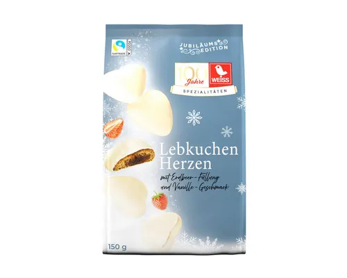 WEISS Gefüllte Lebkuchen-Herzen Erdbeer-Vanille 150g