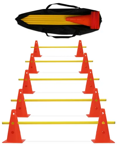Kegelhürde Cavaletti 5er Set mit Stangen 100 cm rot/gelb - Agility Training, perfektes Set für das gezielte Training von Sprüngen und Geschicklichkeit für Hunde.