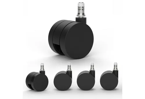 Versee Weichbodenrollen 60mm Schwarz - Set mit 5 Stück - Hochwertige Weichbodenrollen 60mm mit Stift 11mm für Teppich und Filz. Langlebig, geräuscharm und einfach zu montieren – ideal für Bürostühle und Chefsessel.