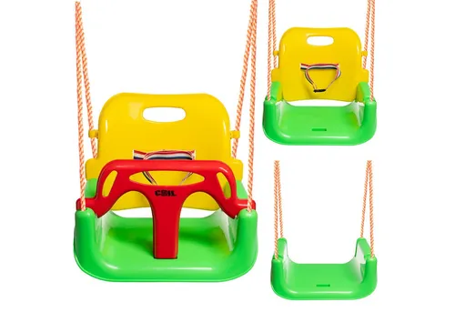 COIL Babyschaukel 3in1 - Schaukel für Kinder ab 6 Monaten, mit Rückenlehne und Anschnallgurt für sichere Nutzung bis 60kg, ideal für Garten und Spielplatz.