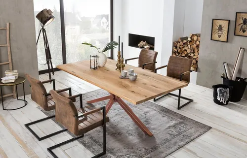 SIT Esstisch Tops&Tables mit aufgedoppelter Tischplatte - Esstisch im Industrial Look, rustikale Oberfläche und massives FSC®-zertifiziertes Holz. Bietet ausreichend Platz für mehrere Gedecke und sorgt für ein wohnliches Ambiente.
