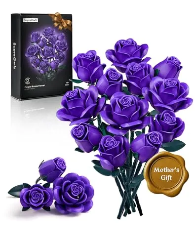 Millionspring Lila Rosenstrauß-Bauset mit 12 künstlichen Rosen, Geschenke für Ihn Sie für Valentinstag, erste Dates oder Neue Beziehungen, Geburtstag, Jahrestag, Muttertag, Gothic-Heimdekoration