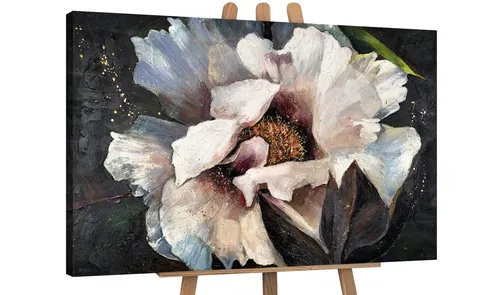 YS-Art Gemälde Pfingstrosen II - Handgemaltes Blumenbild auf Leinwand, 120x80 cm, ideal für Hochzeit und Büro - bringt pulsierende Farben in Ihr Zuhause.