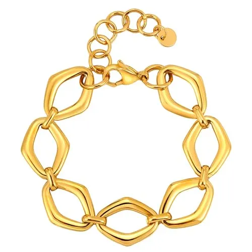 Karma NH11186184 Damen Armband Edelstahl Gliederarmband Gold oder Silber modern Armkettchen Karabinerverschluss Schmuck für Frauen Damenarmband Edelstahlarmband wasserfest (Gold)