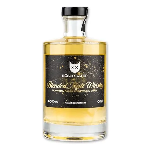 BÖSER KATER Blended Malt Whisky | Fassgelagerter & handgemachter Single Malt Blend | Das perfekte Geschenk | Einzigartiger Geschmack mit Noten von Honig & Vanille 0,5l 40% Vol.